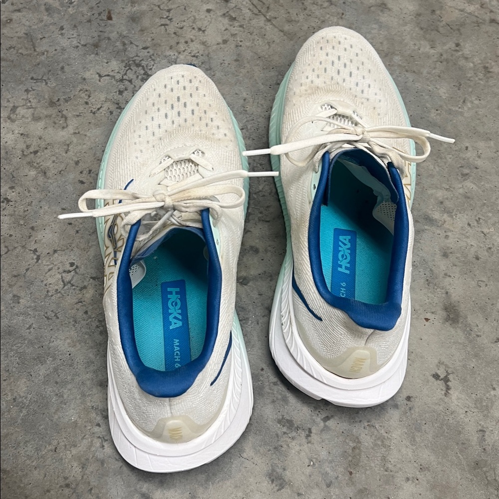 Hoka Mach 6 Men’s Size 11 Cream and Teal Running Shoes - Picture 2 of 7